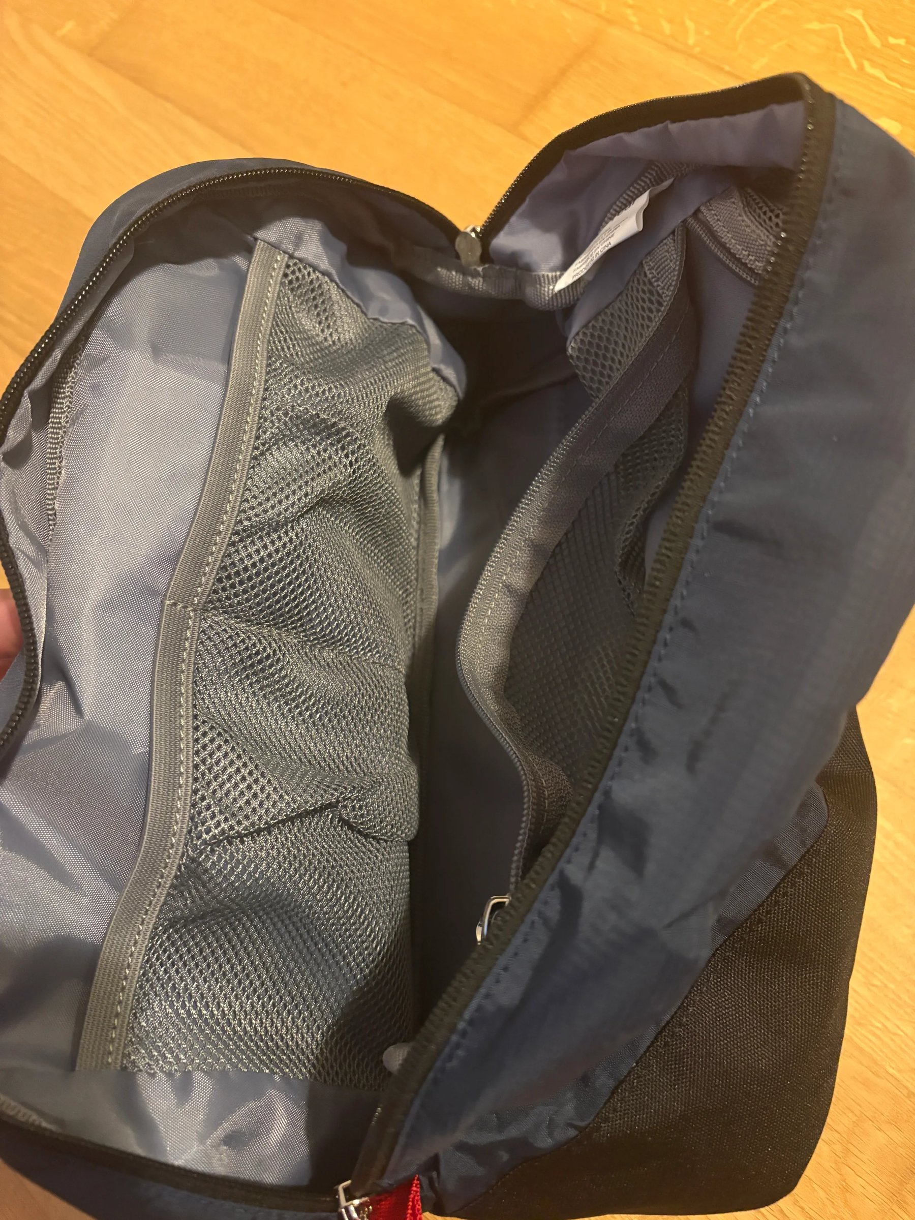 Front of the bag with the waterproof pocket closed